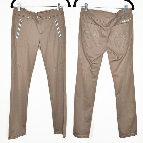 NWOT Bogner Gele Tan Khaki Mid Rise Embroidered Slim Straight Leg Golf Pants 4 - Picture 2 of 16